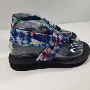 Skechers Yoga Foam Flip Flop Sandals Womens Size 7 Blue Tie Dye Cloth Slingback